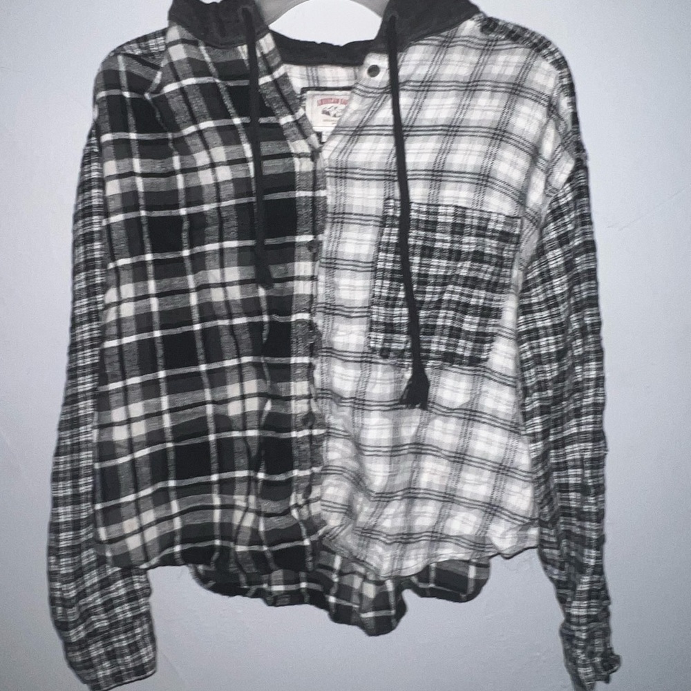 American eagle color block plaid cropped jacket